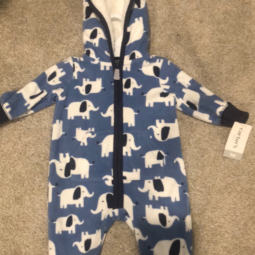 Carter’s fleece elephant onesie 3months NWT